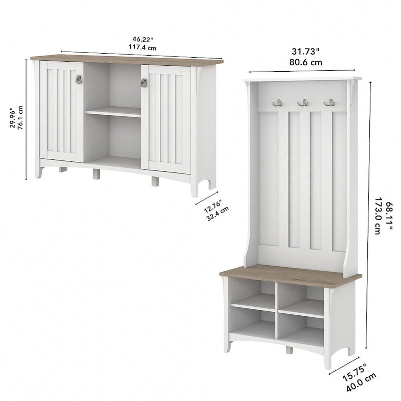 Hall Tree Shoe Bench and Storage Cabinet Set