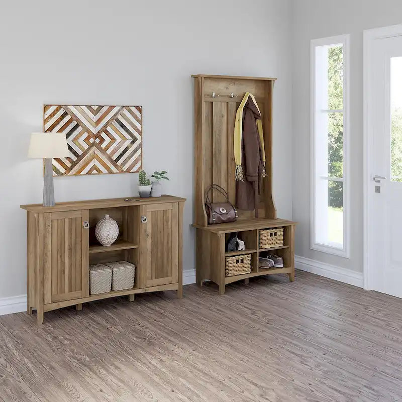 Hall Tree Shoe Bench and Storage Cabinet Set