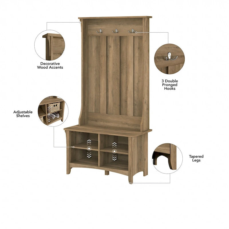 Hall Tree Shoe Bench and Storage Cabinet Set