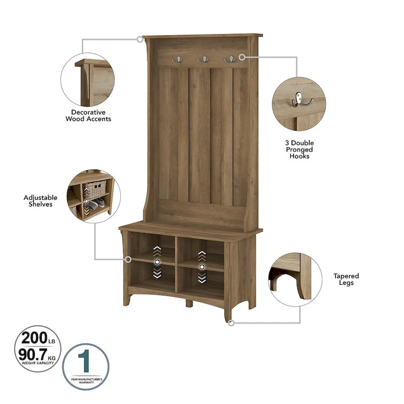 Hall Tree Shoe Bench and Storage Cabinet Set