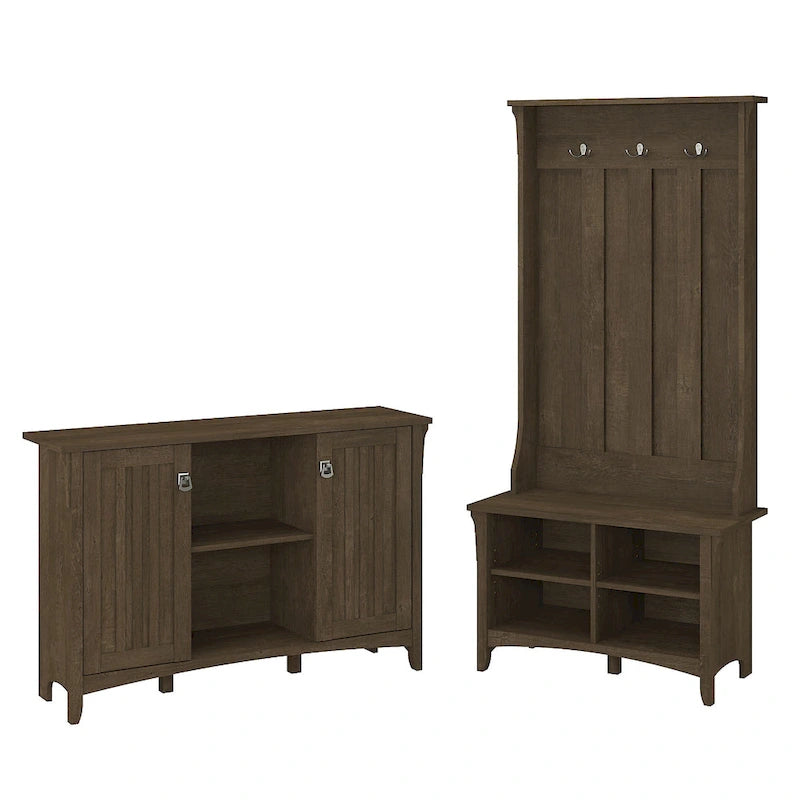 Hall Tree Shoe Bench and Storage Cabinet Set