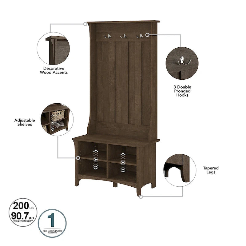 Hall Tree Shoe Bench and Storage Cabinet Set