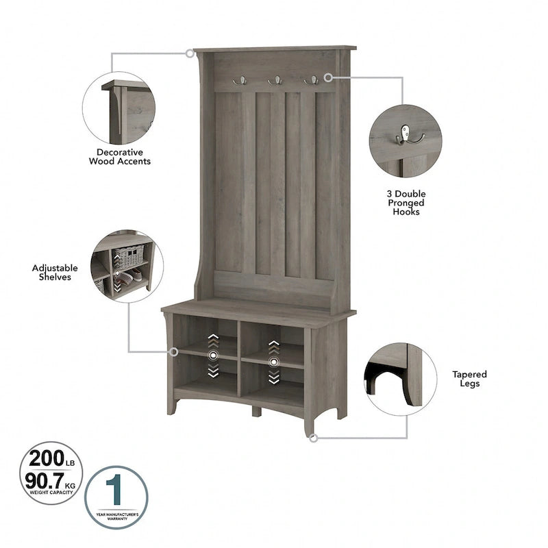 Hall Tree Shoe Bench and Storage Cabinet Set
