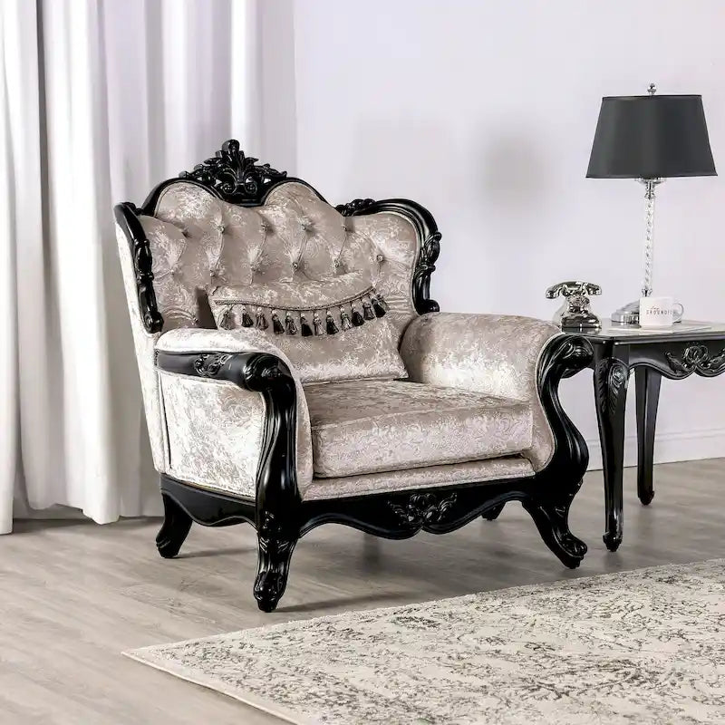 Traditional Arm Chair with Button-Tufted Back and Accent Pillow