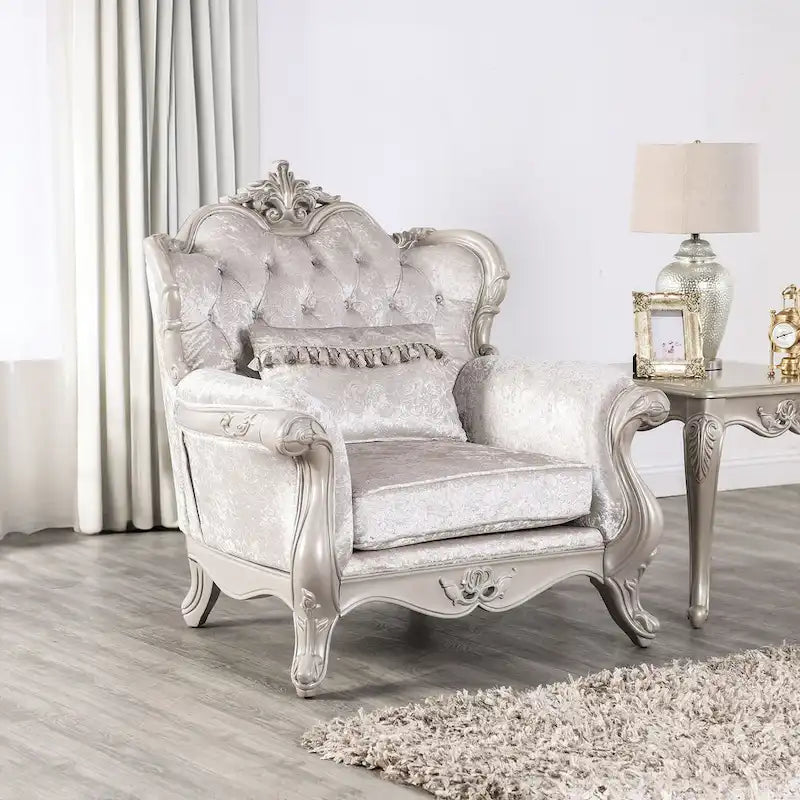 Traditional Arm Chair with Button-Tufted Back and Accent Pillow