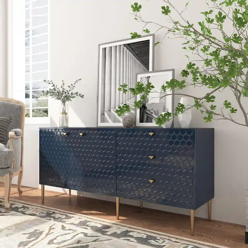 2-Door Storage Cabinet with 3 Drawers and Gold Legs