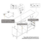 2-Door Storage Cabinet with 3 Drawers and Gold Legs