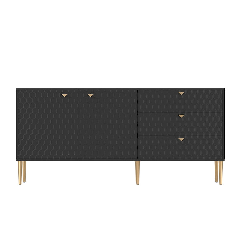 2-Door Storage Cabinet with 3 Drawers and Gold Legs