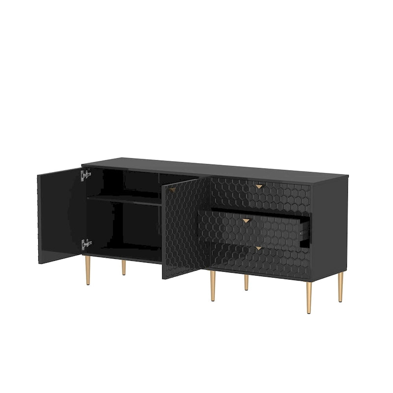 2-Door Storage Cabinet with 3 Drawers and Gold Legs