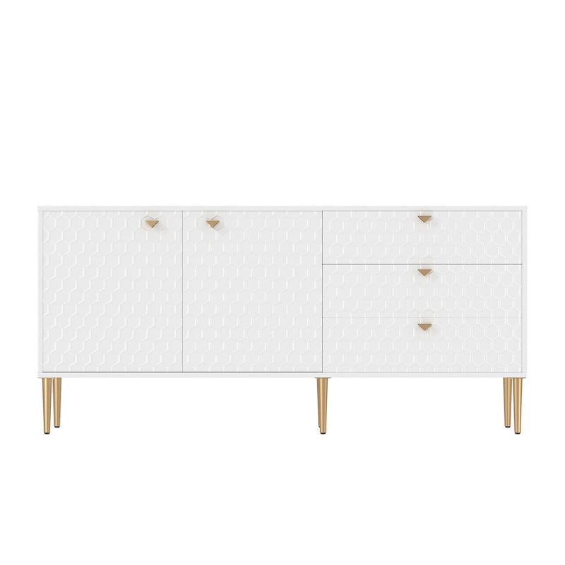 2-Door Storage Cabinet with 3 Drawers and Gold Legs