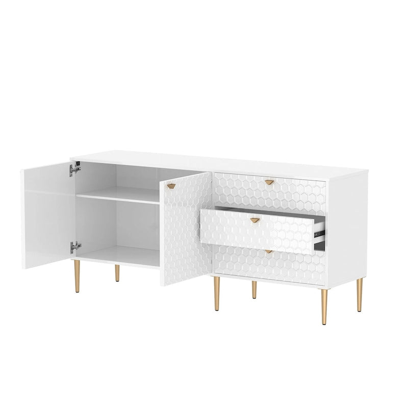 2-Door Storage Cabinet with 3 Drawers and Gold Legs