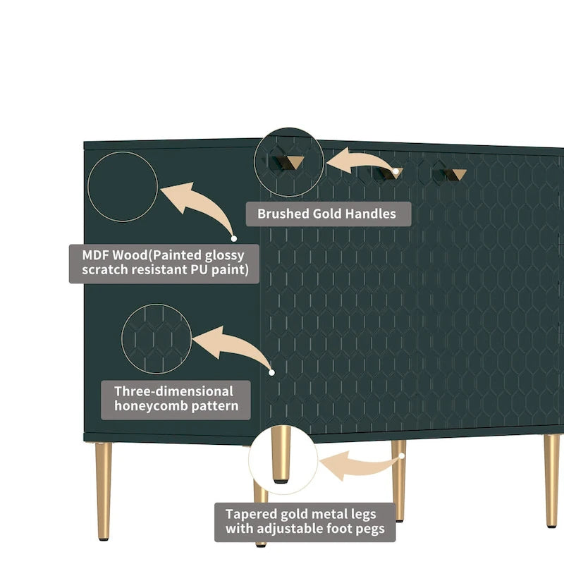 2-Door Storage Cabinet with 3 Drawers and Gold Legs