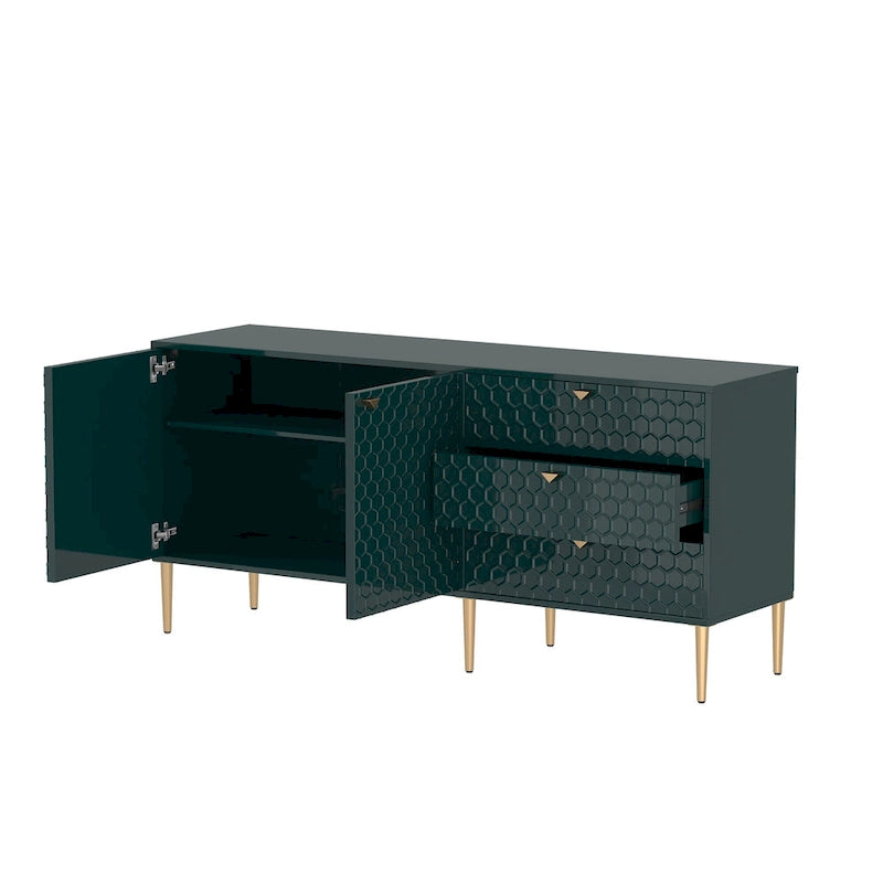 2-Door Storage Cabinet with 3 Drawers and Gold Legs