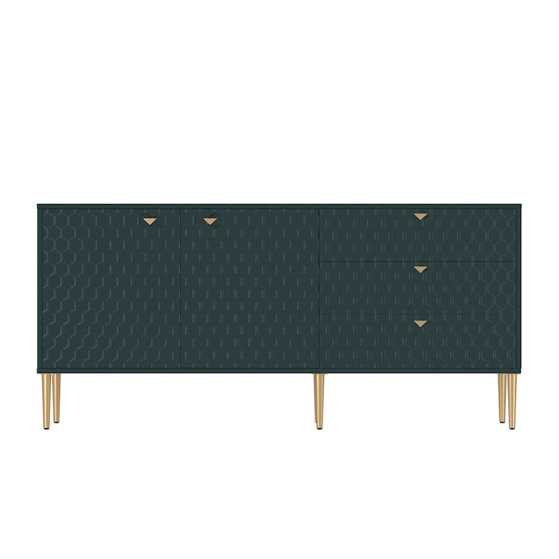 2-Door Storage Cabinet with 3 Drawers and Gold Legs