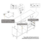 2-Door Storage Cabinet with 3 Drawers and Gold Legs