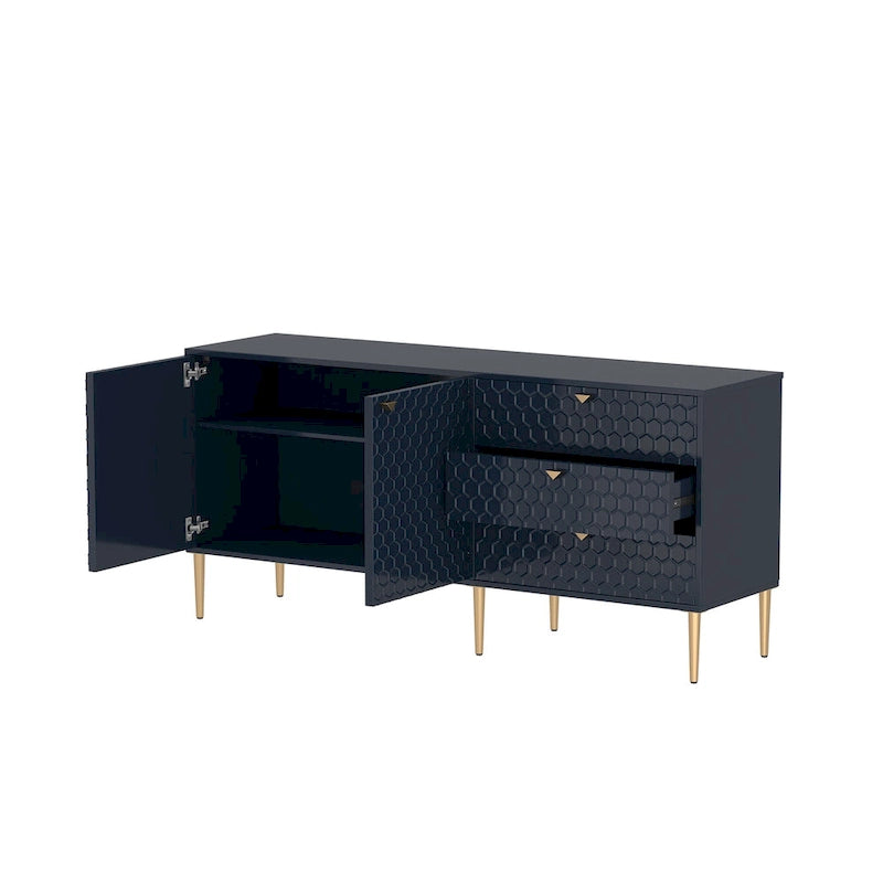 2-Door Storage Cabinet with 3 Drawers and Gold Legs
