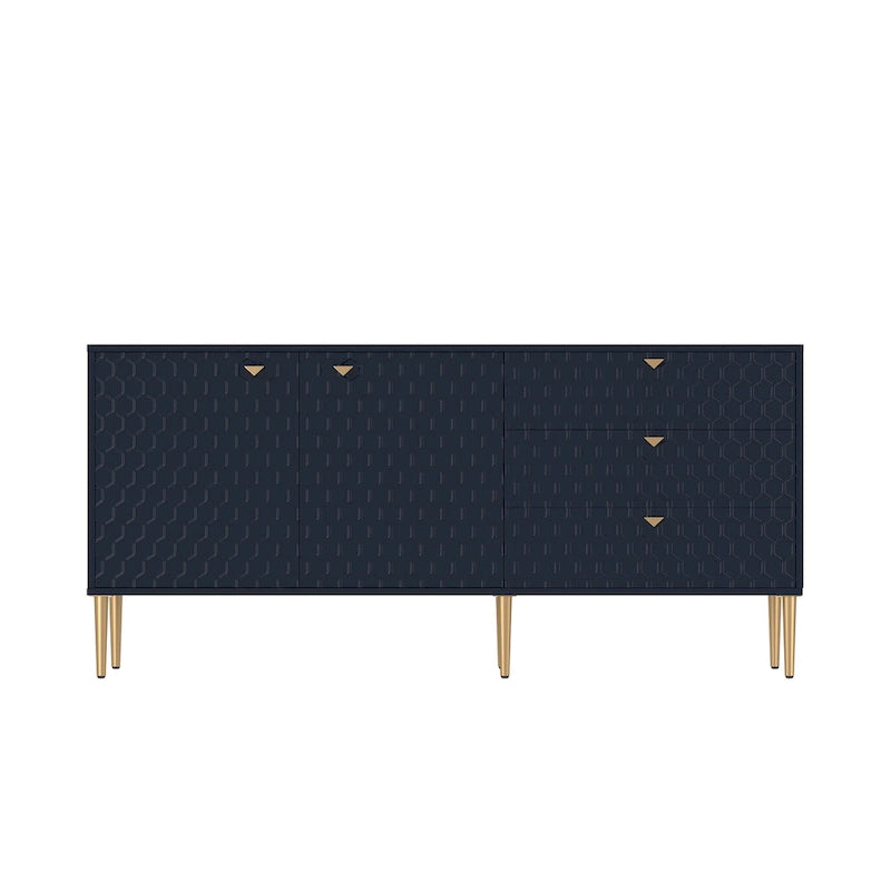 2-Door Storage Cabinet with 3 Drawers and Gold Legs