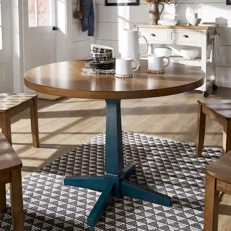 Round Two-Tone Pedestal Dining Table