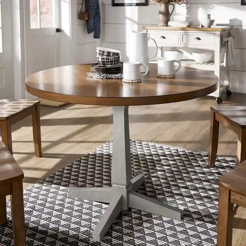 Round Two-Tone Pedestal Dining Table