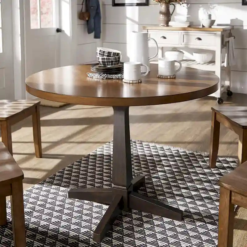 Round Two-Tone Pedestal Dining Table