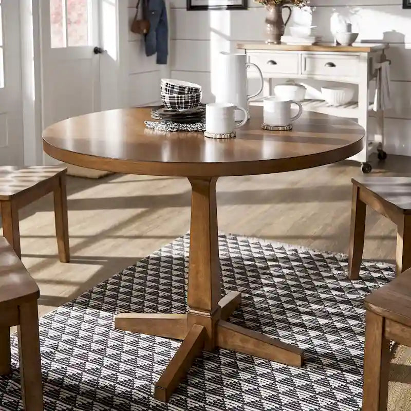 Round Two-Tone Pedestal Dining Table