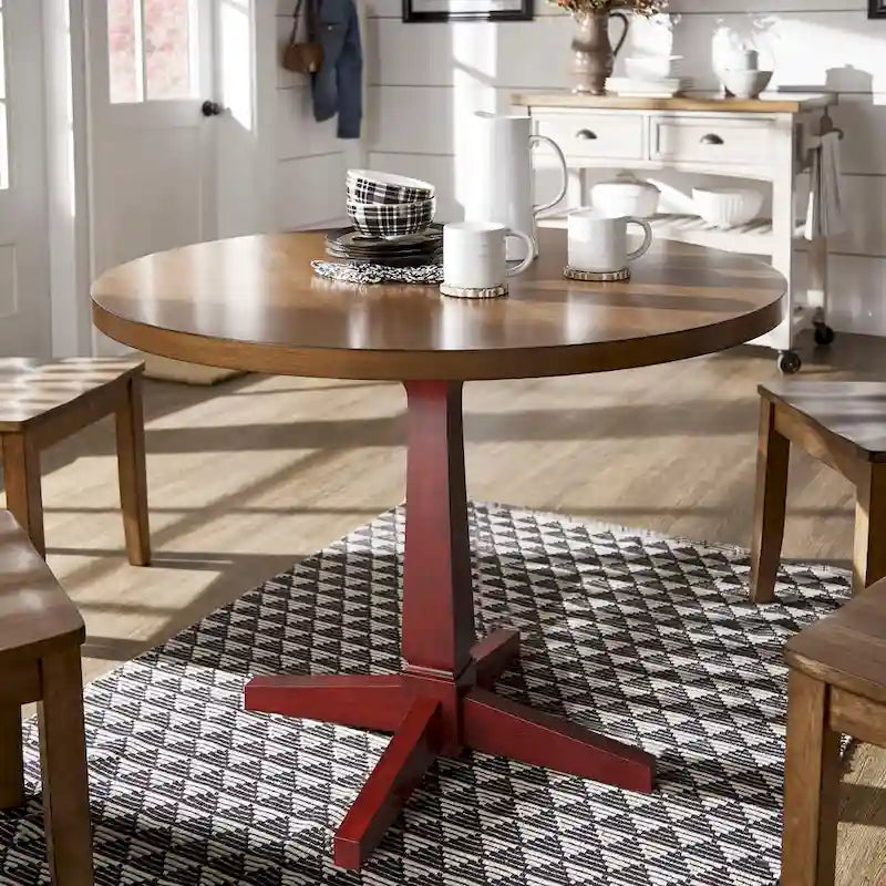 Round Two-Tone Pedestal Dining Table