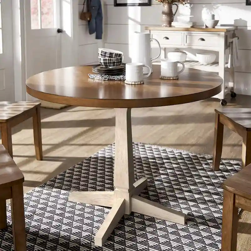 Round Two-Tone Pedestal Dining Table