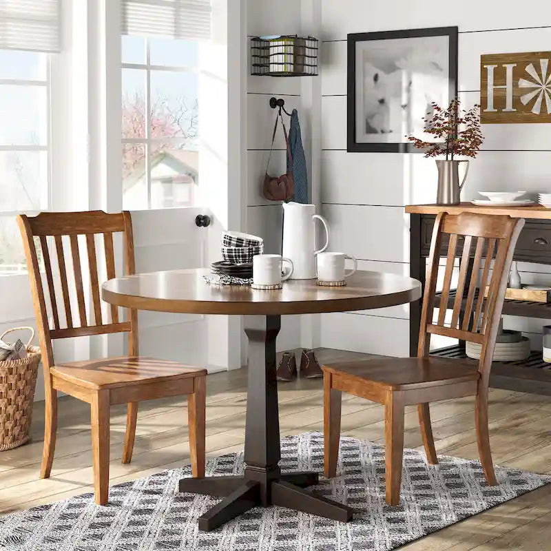 Round Two-Tone Pedestal Dining Table