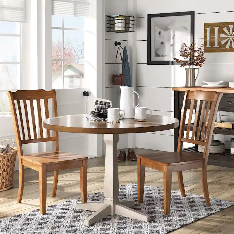 Round Two-Tone Pedestal Dining Table