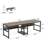 78.7-Inch Two-Person Desk with Bookshelf and Storage Shelf