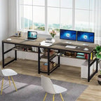 78.7-Inch Two-Person Desk with Bookshelf and Storage Shelf