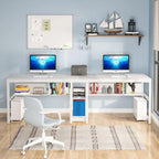 78.7-Inch Two-Person Desk with Bookshelf and Storage Shelf