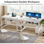78.7-Inch Two-Person Desk with Bookshelf and Storage Shelf