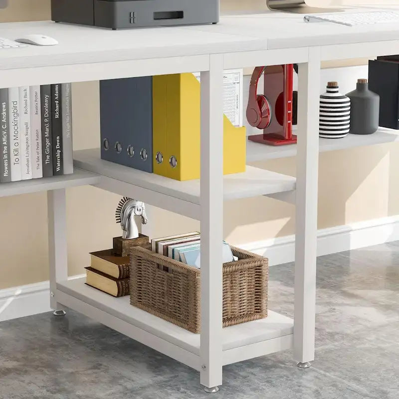 78.7-Inch Two-Person Desk with Bookshelf and Storage Shelf
