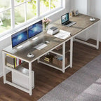 78.7-Inch Two-Person Desk with Bookshelf and Storage Shelf