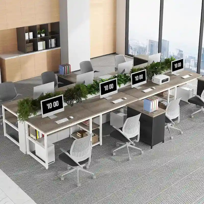 78.7-Inch Two-Person Desk with Bookshelf and Storage Shelf