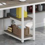 78.7-Inch Two-Person Desk with Bookshelf and Storage Shelf