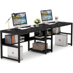 78.7-Inch Two-Person Desk with Bookshelf and Storage Shelf