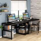 78.7-Inch Two-Person Desk with Bookshelf and Storage Shelf
