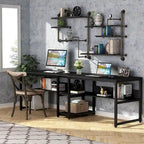 78.7-Inch Two-Person Desk with Bookshelf and Storage Shelf