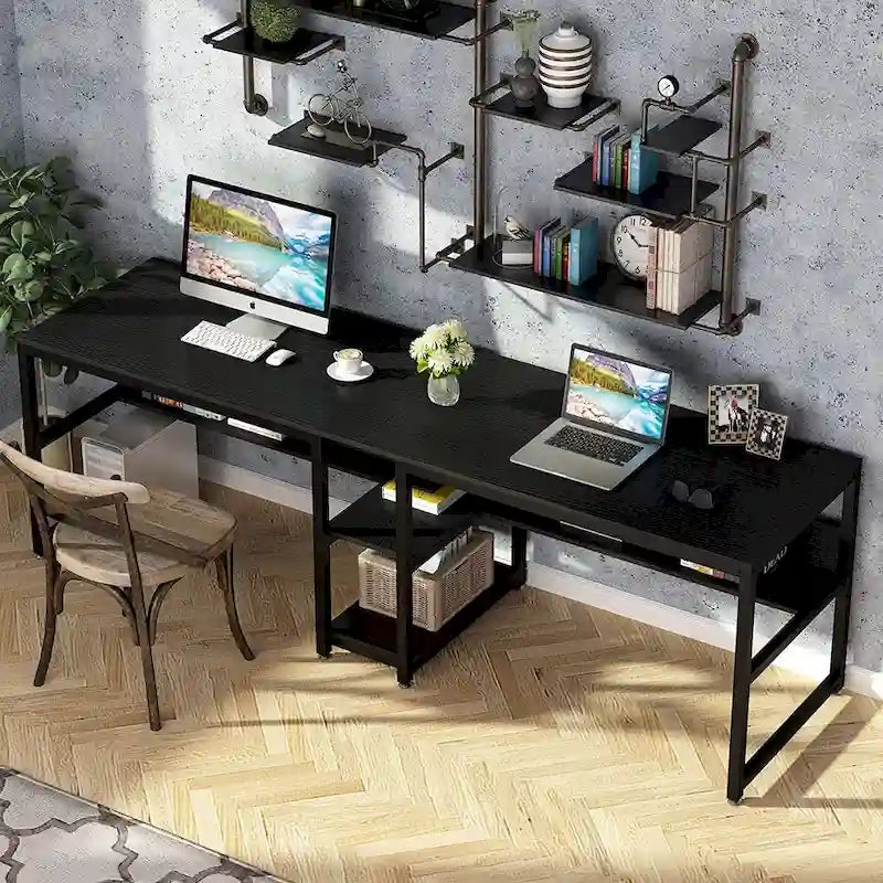78.7-Inch Two-Person Desk with Bookshelf and Storage Shelf