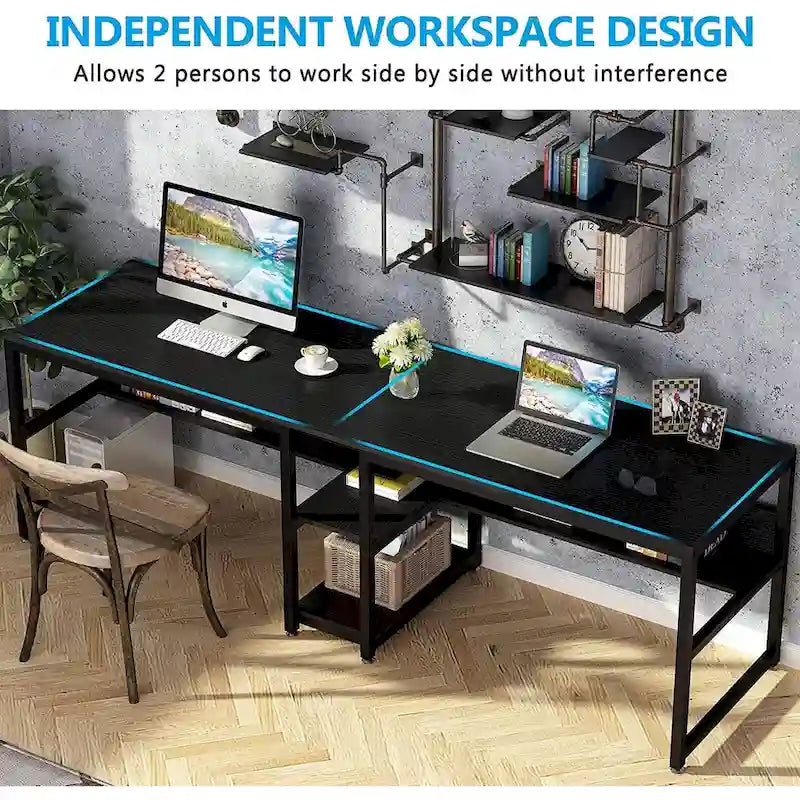 78.7-Inch Two-Person Desk with Bookshelf and Storage Shelf