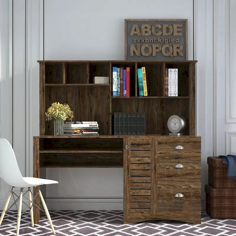Home Office Computer Desk with Storage Hutch