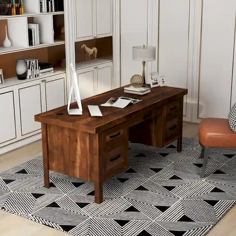 71-Inch Executive Desk with Whiskey Finish