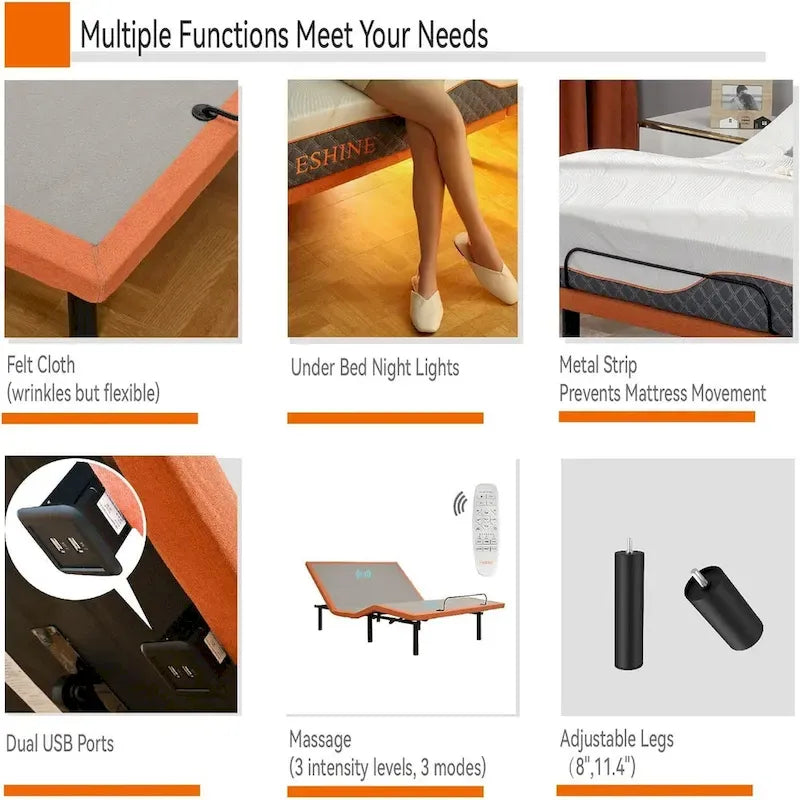 Adjustable Bed Frame with Massage