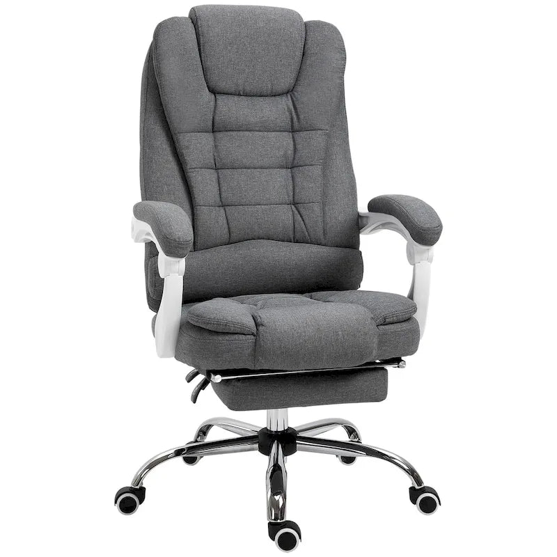High-Back Executive Office Chair with Footrest, Linen-Feel Fabric, Padded Armrests