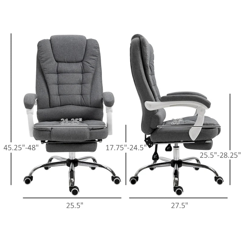 High-Back Executive Office Chair with Footrest, Linen-Feel Fabric, Padded Armrests