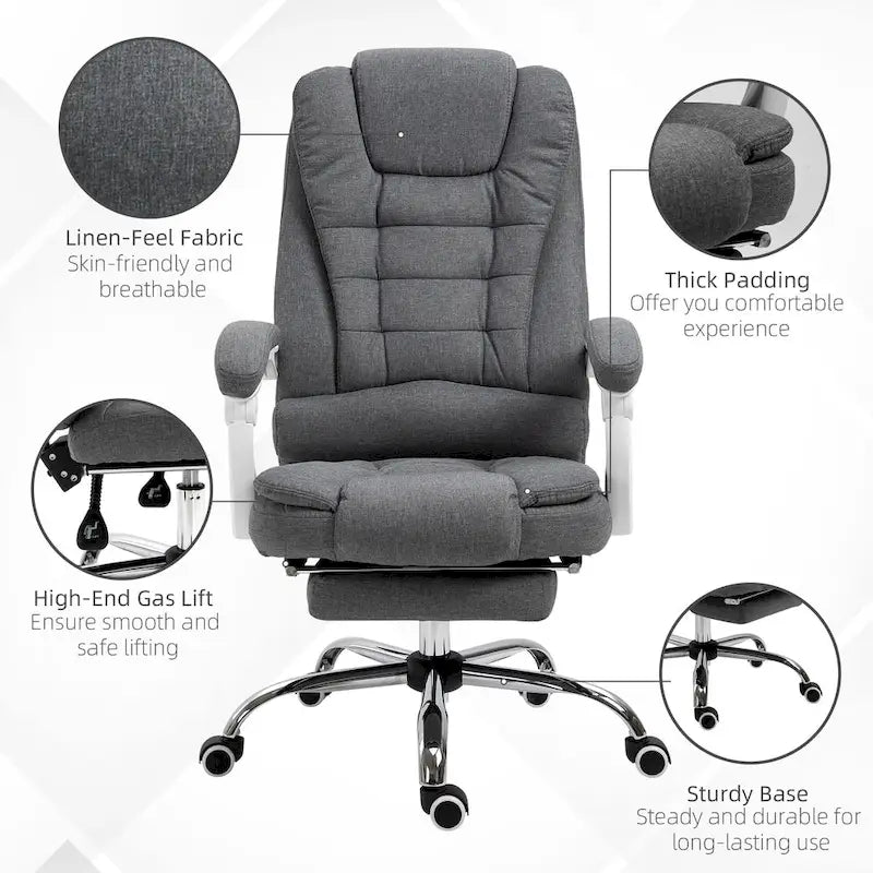 High-Back Executive Office Chair with Footrest, Linen-Feel Fabric, Padded Armrests