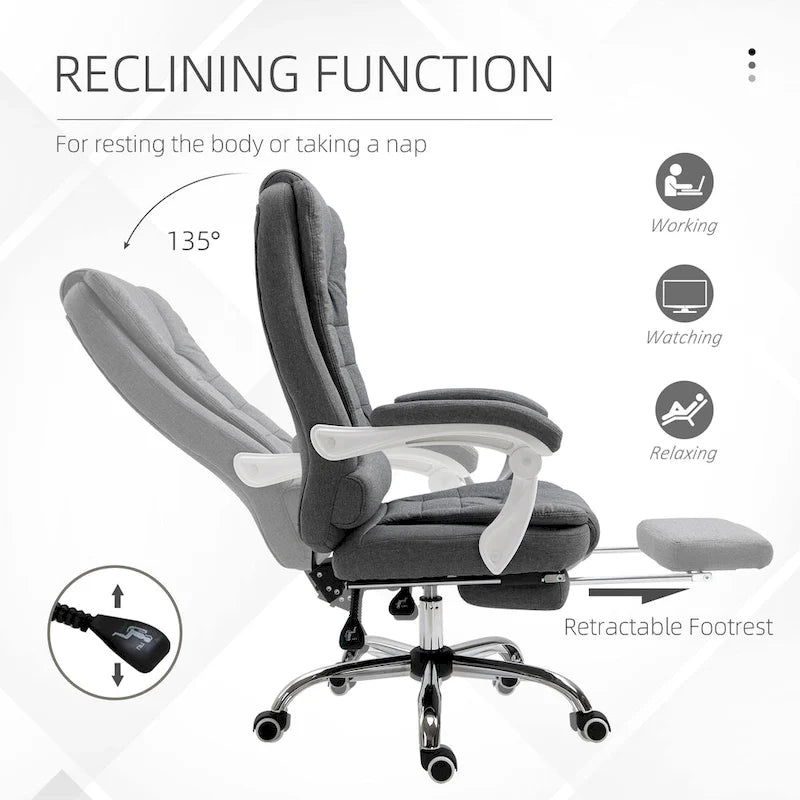 High-Back Executive Office Chair with Footrest, Linen-Feel Fabric, Padded Armrests