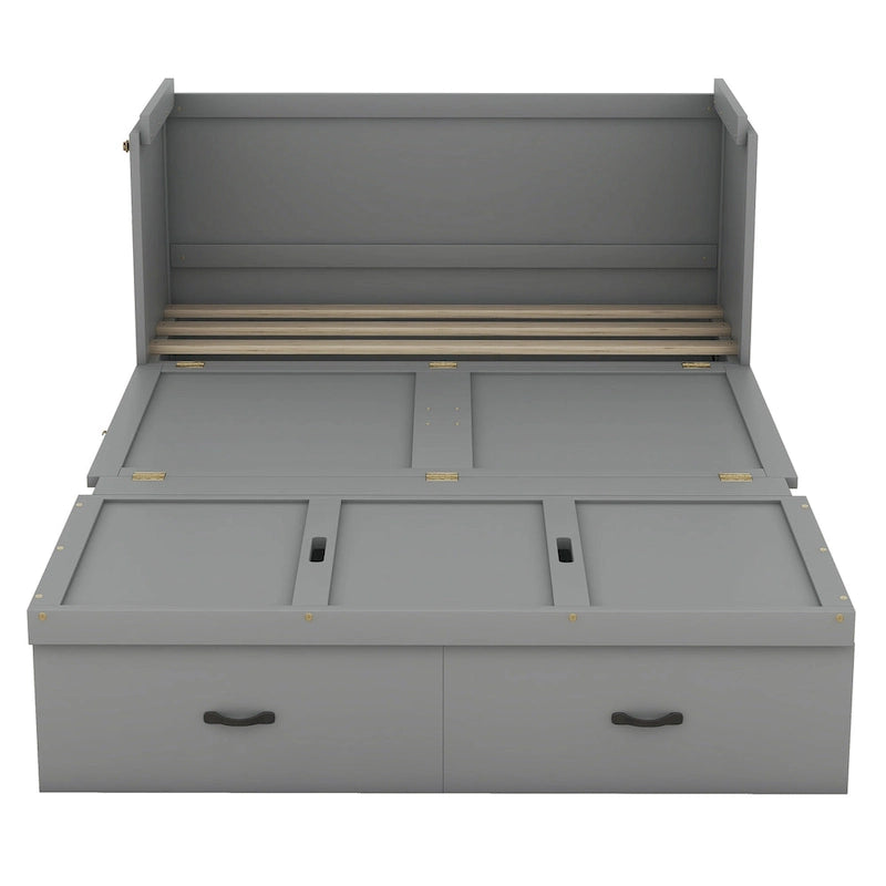 Full Size Murphy Bed with Storage Drawer and USB Ports, Gray